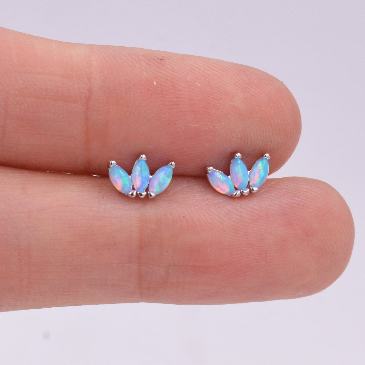 Sterling Silver Blue Opal Marquise Cluster Stud Earrings, Marquise Fan Stud, Opal Crown Stud, Gold or Silver, Minimalist Geometric Design