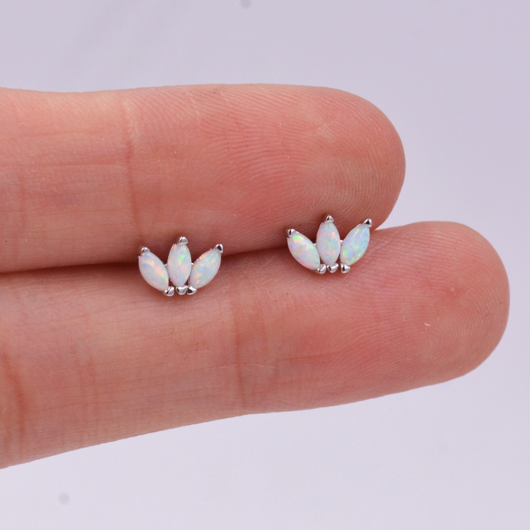 Sterling Silver White Opal Marquise Cluster Screw Back Earrings, Marquise Fan Stud, Opal Crown Stud, Gold or Silver, Minimalist