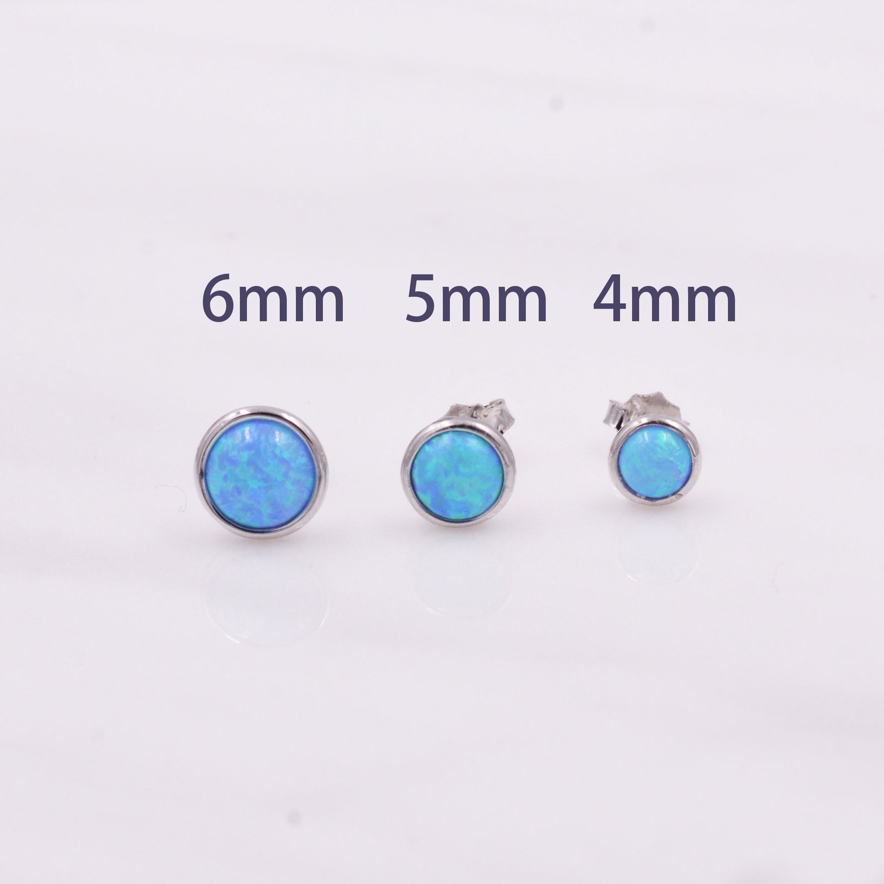 Sterling Silver Blue Opal Stone Crystal Stud Earrings. 4mm, 5mm and 6mm, Gold or Silver, Round Minimalist Opal Earings