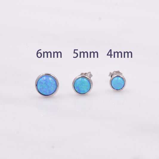 Sterling Silver Blue Opal  Stone Crystal Stud Earrings. 4mm, 5mm and 6mm, Gold or Silver, Round Minimalist Opal Earings