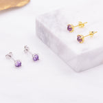 Natural Amethyst Tiny Stud Earrings in Sterling Silver, Rose Cut Amethyst, Gold or Silver, Genuine Gemstone, Minimalist Geometric Design