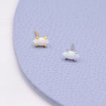 Sterling Silver Tiny White Opal Marquise Stud Earrings, Gold or Silver, Minimalist Geometric Design