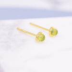 Genuine Green Peridot 3mm Tiny Stud Earrings in Sterling Silver, Real Peridot Crystals Stud, Semi-precious Gemstone, Simple, Minimalist,