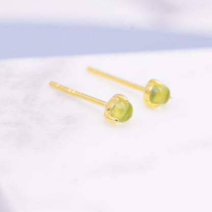 Genuine Green Peridot 3mm Tiny Stud Earrings in Sterling Silver, Real Peridot Crystals Stud, Semi-precious Gemstone, Simple, Minimalist,