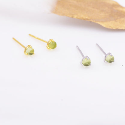 Genuine Green Peridot 3mm Tiny Stud Earrings in Sterling Silver, Real Peridot Crystals Stud, Semi-precious Gemstone, Simple, Minimalist,