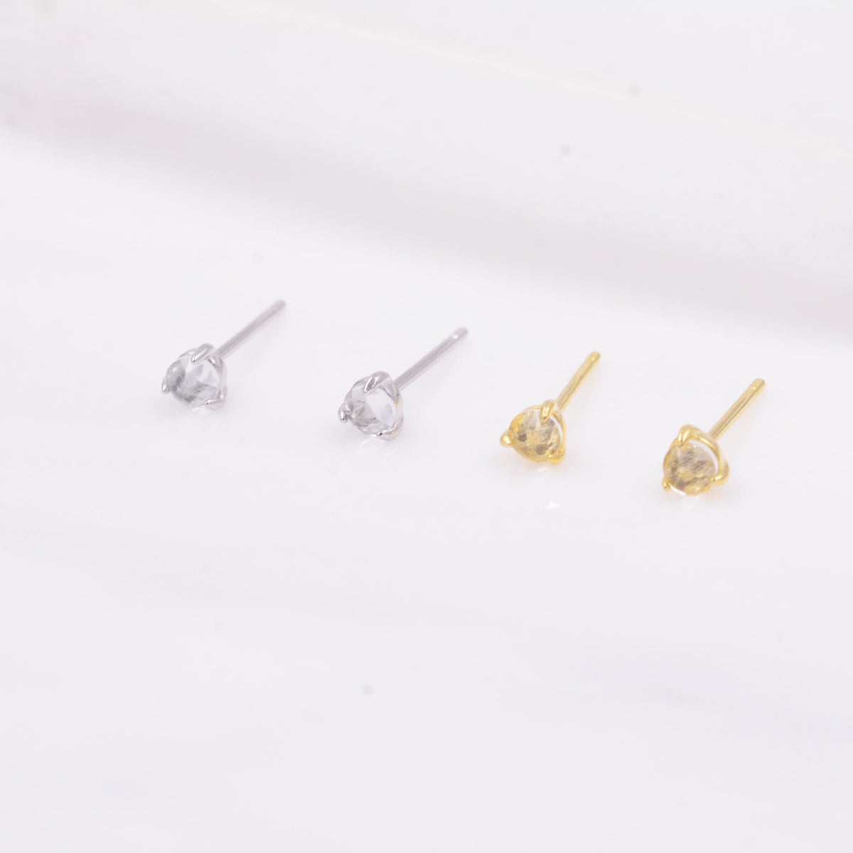 3mm Rose Cut White Topaz Stud Earrings