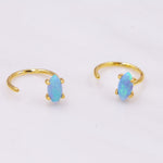 Minimalist Opal Marquise Huggie Hoop Threader Earrings in Sterling Silver, Gold or Silver, Pull Through Open Hoop Earrings, Blue Opal