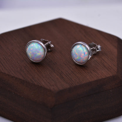 Sterling Silver White Opal  Stone Crystal Stud Earrings. Gold or Silver, Round Minimalist Dot Geometric Design. bridesmaid jewellery.