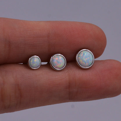 Sterling Silver White Opal  Stone Crystal Stud Earrings. Gold or Silver, Round Minimalist Dot Geometric Design. bridesmaid jewellery.