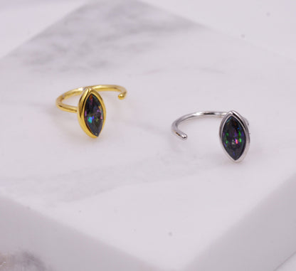 Mystic Topaz Marquise Huggie Hoop Threader Earrings in Sterling Silver, Gold or Silver, Pull Through Open Hoop Earrings