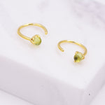 Natural Peridot Huggie Hoop Threader Earrings in Sterling Silver, 3mm Three Prong, Gold or Silver, Pull Through Open Hoops