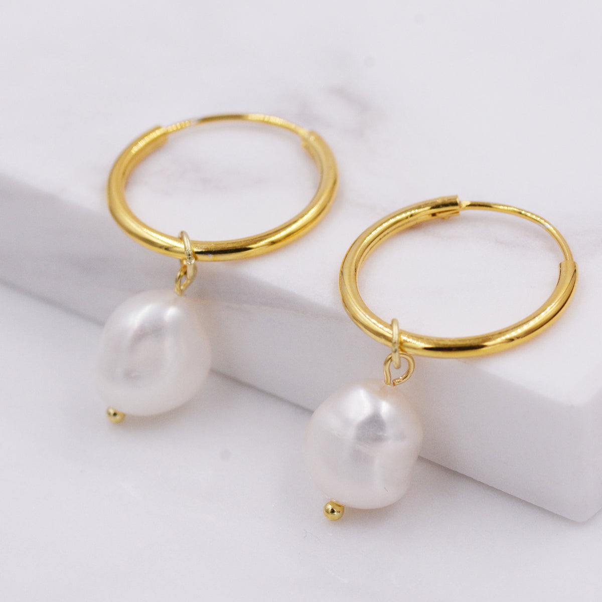 Genuine Baroque Pearl CZ Crystal Large Huggie Hoop Earrings in Sterling Silver, Gold or Silver, Hoop Earrings R99