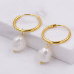 Genuine Baroque Pearl CZ Crystal Large Huggie Hoop Earrings in Sterling Silver, Gold or Silver, Hoop Earrings R99