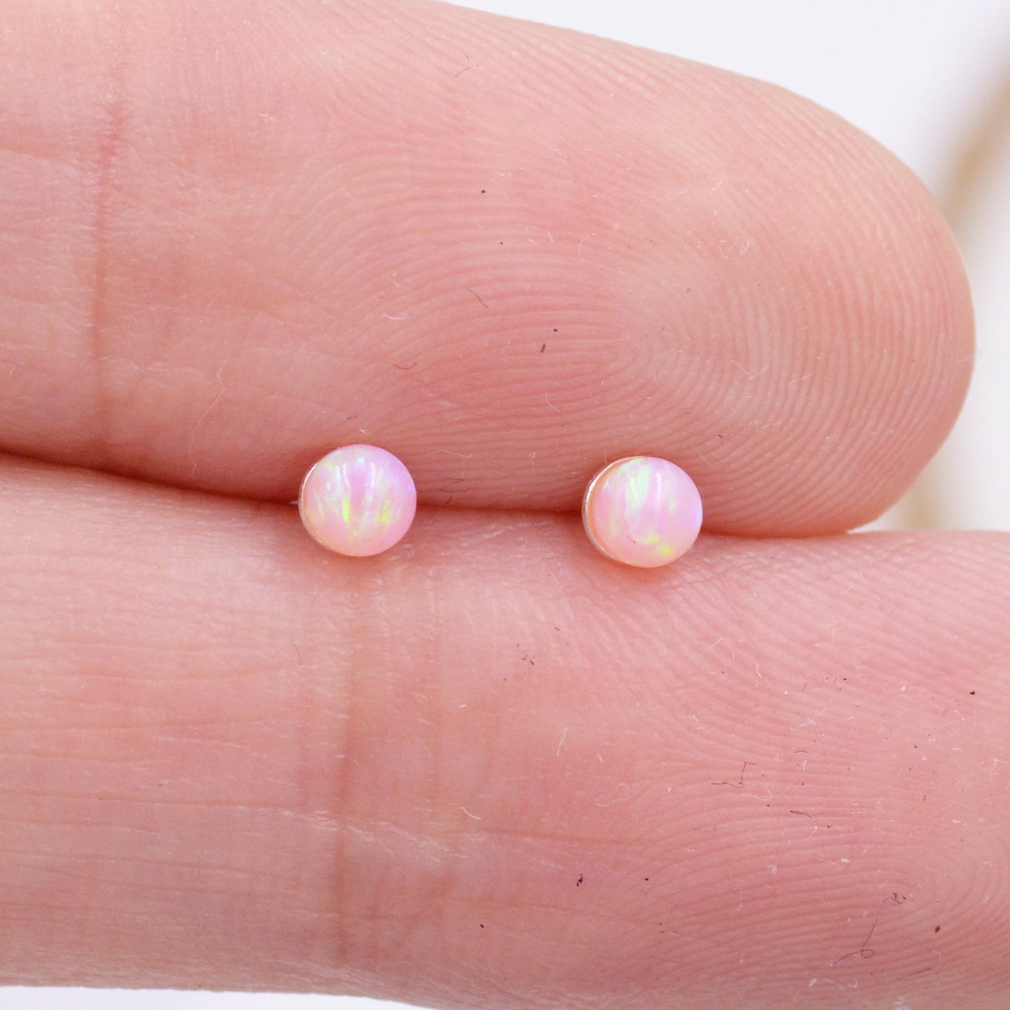 Very Tiny Opal Ball Stud Earrings in Sterling Silver, Pink Opal, White Opal, Dainty Opal Stud