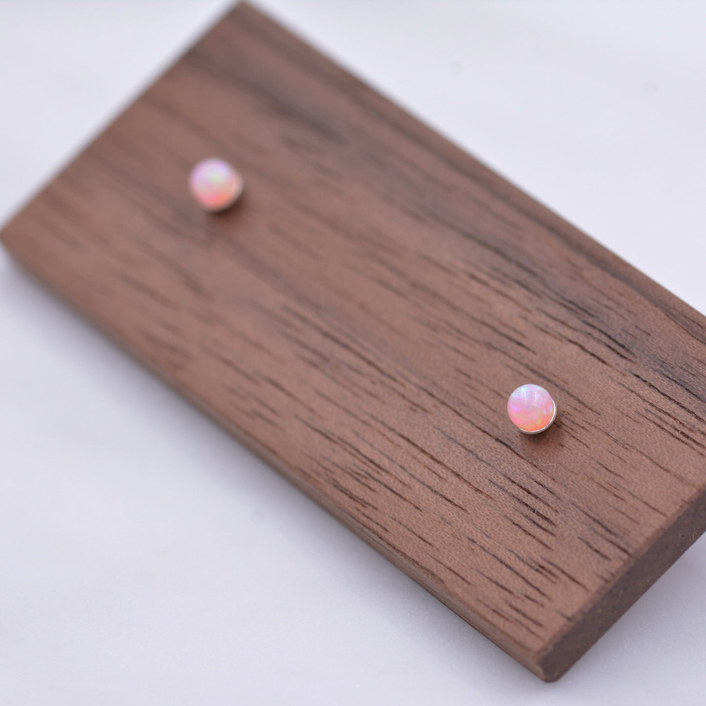 Very Tiny Opal Ball Stud Earrings in Sterling Silver, Pink Opal, White Opal, Dainty Opal Stud