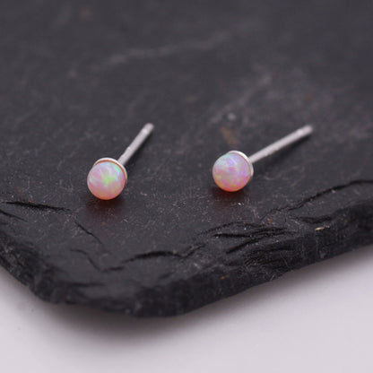 Very Tiny Opal Ball Stud Earrings in Sterling Silver, Pink Opal, White Opal, Dainty Opal Stud