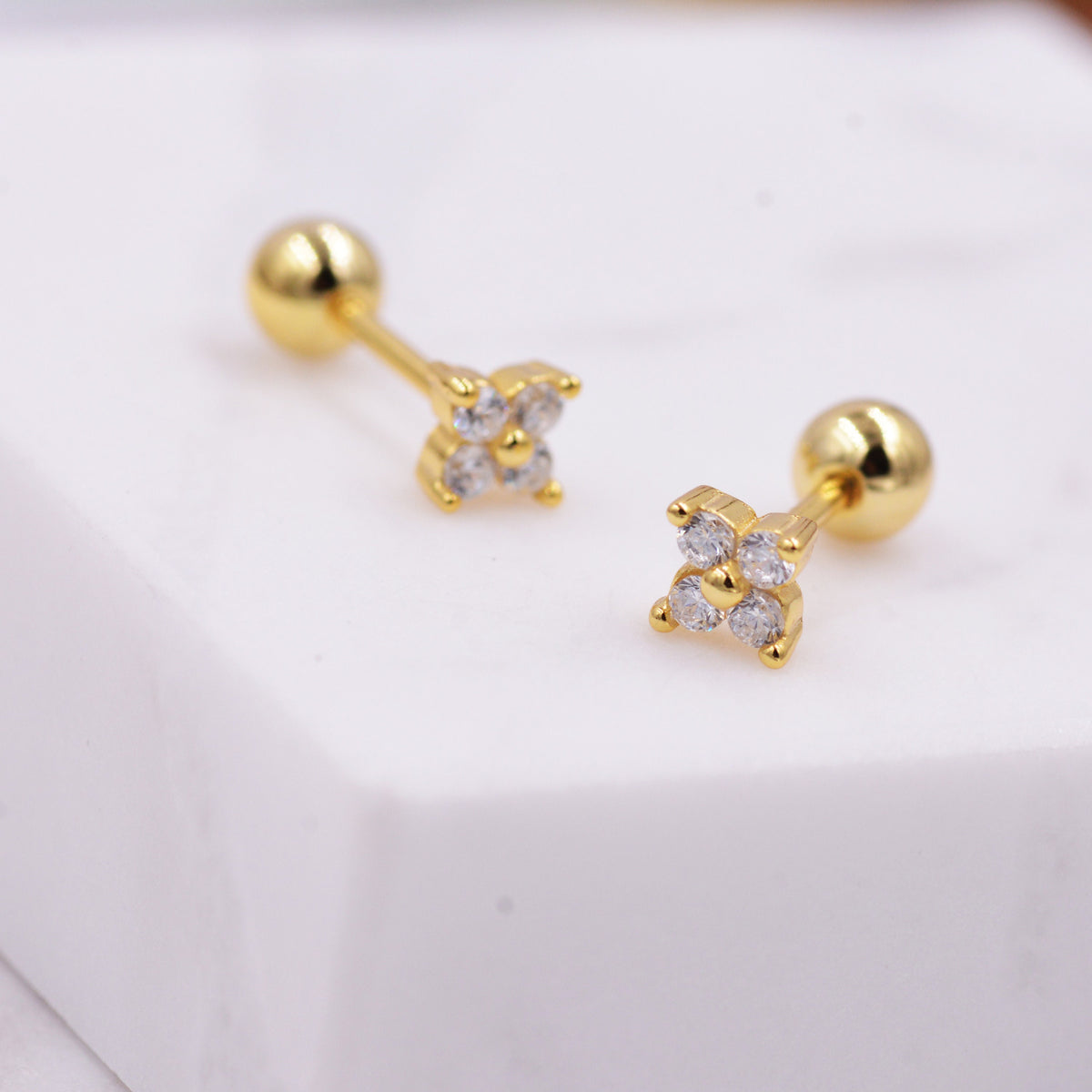 Tiny Hydrangea Flower Inspired 18G Screw Back Earrings with Sparkly CZ Crystals