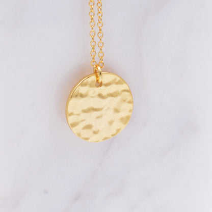 Hammered Disk Pendant Necklace in Sterling Silver, Gold Coated Sterling Silver, Hammered Coin Necklace