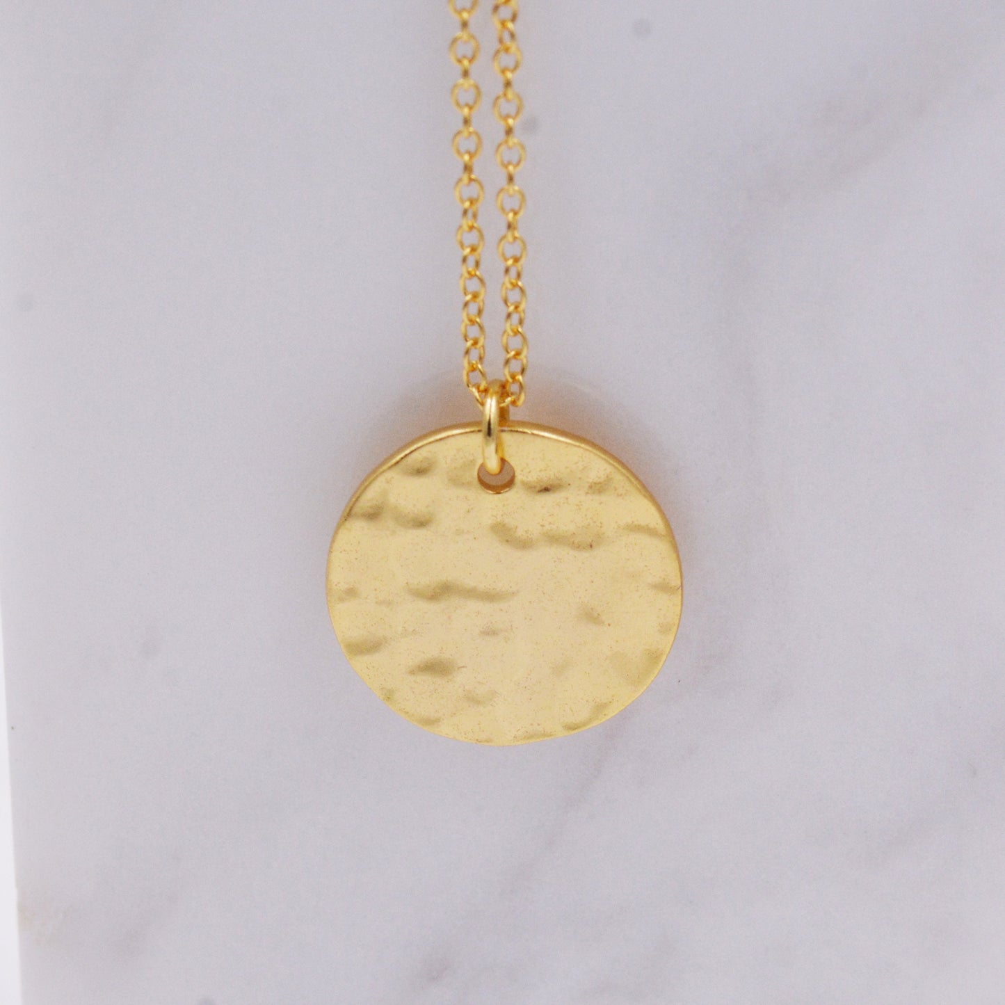 Hammered Disk Pendant Necklace in Sterling Silver, Gold Coated Sterling Silver, Hammered Coin Necklace