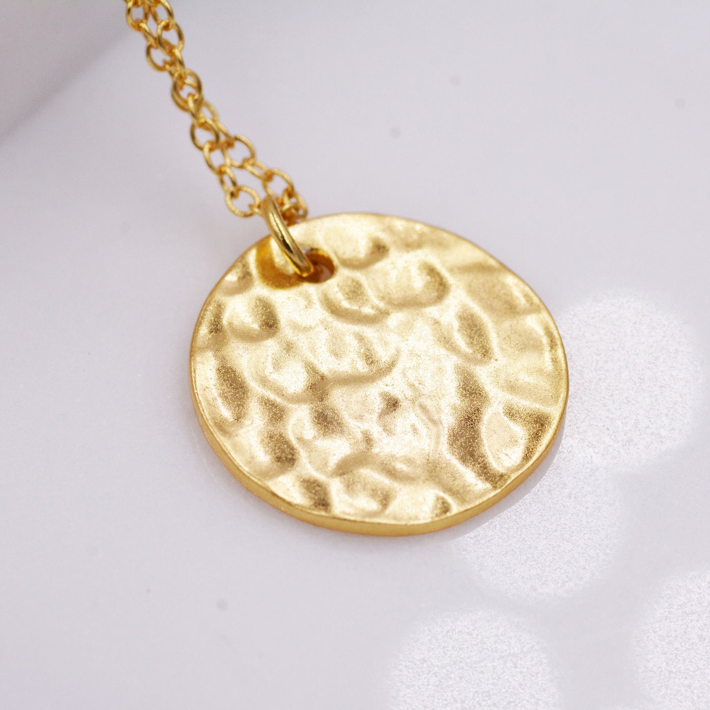 Hammered Disk Pendant Necklace in Sterling Silver, Gold Coated Sterling Silver, Hammered Coin Necklace