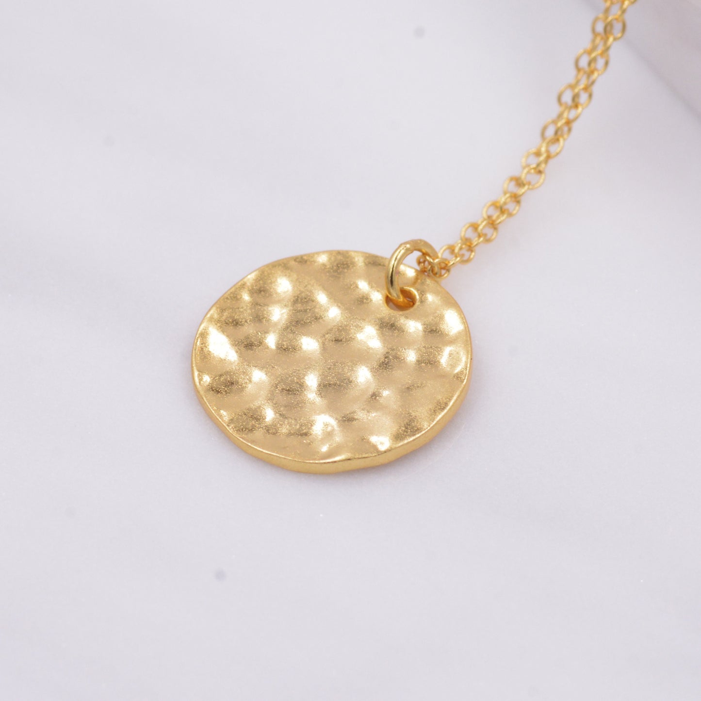 Hammered Disk Pendant Necklace in Sterling Silver, Gold Coated Sterling Silver, Hammered Coin Necklace