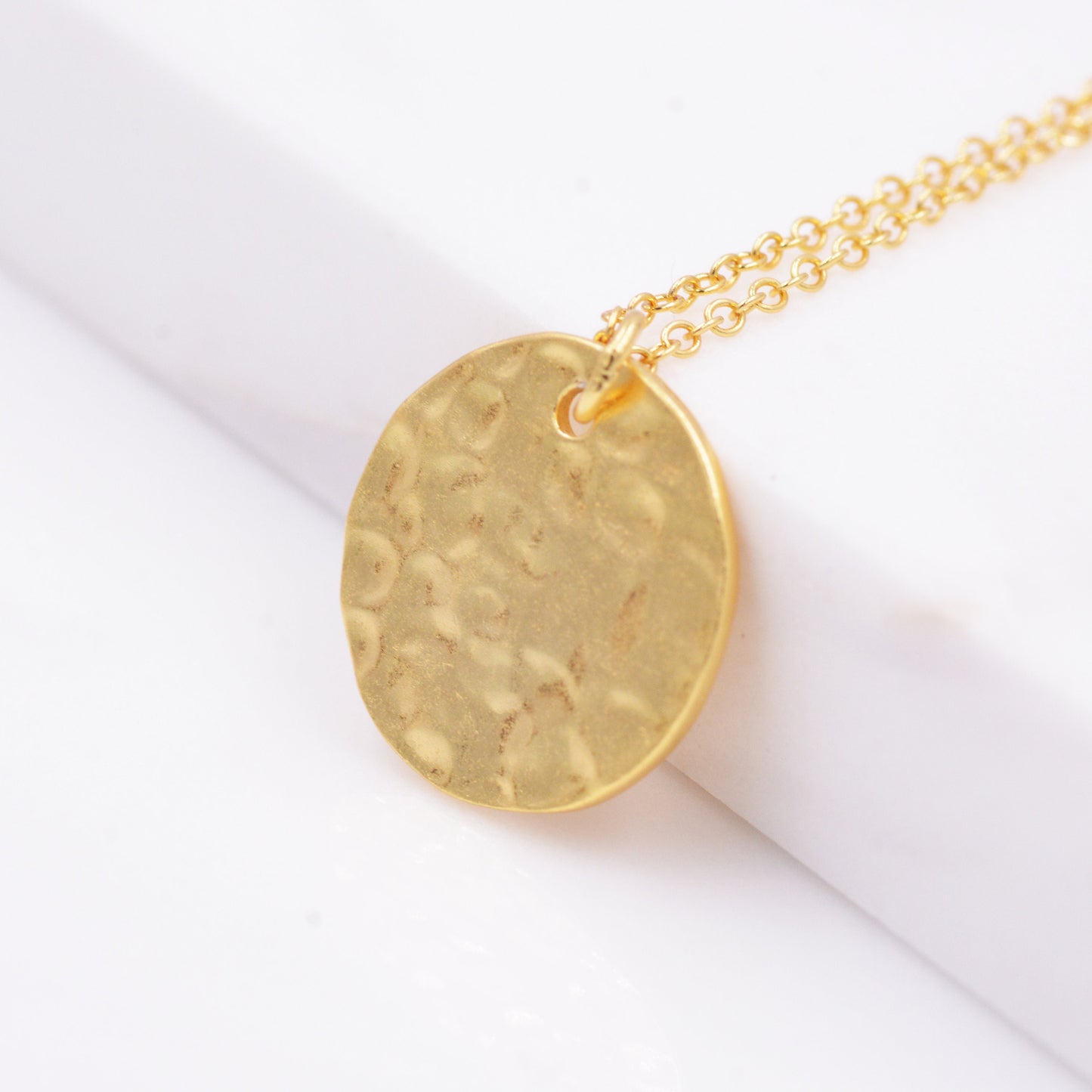 Hammered Disk Pendant Necklace in Sterling Silver, Gold Coated Sterling Silver, Hammered Coin Necklace