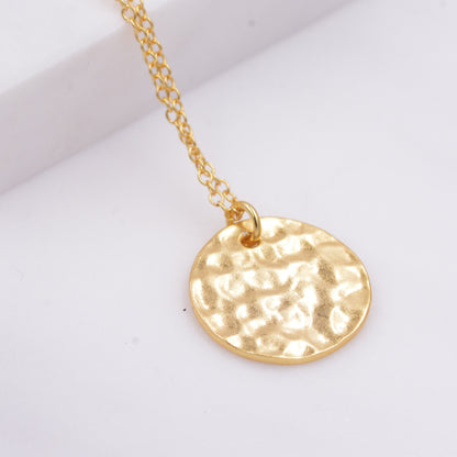 Hammered Disk Pendant Necklace in Sterling Silver, Gold Coated Sterling Silver, Hammered Coin Necklace