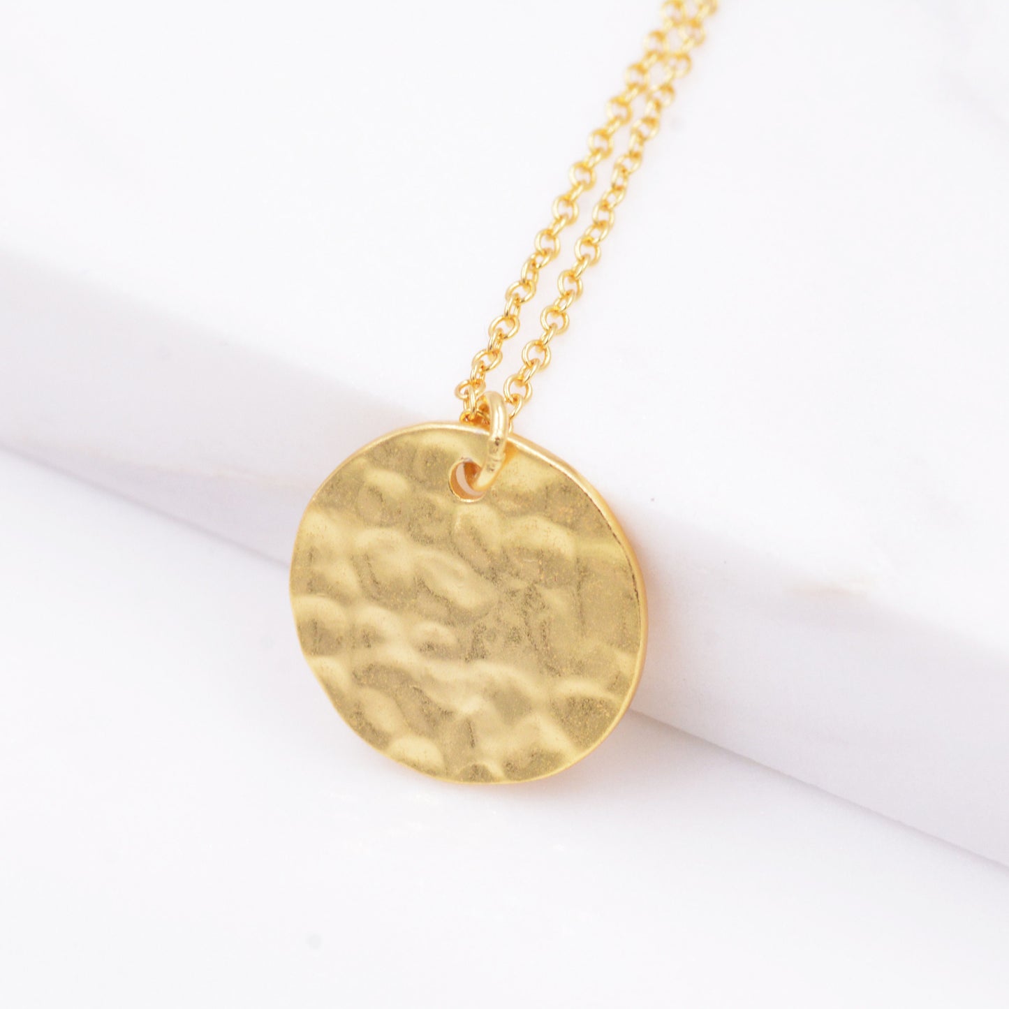 Hammered Disk Pendant Necklace in Sterling Silver, Gold Coated Sterling Silver, Hammered Coin Necklace