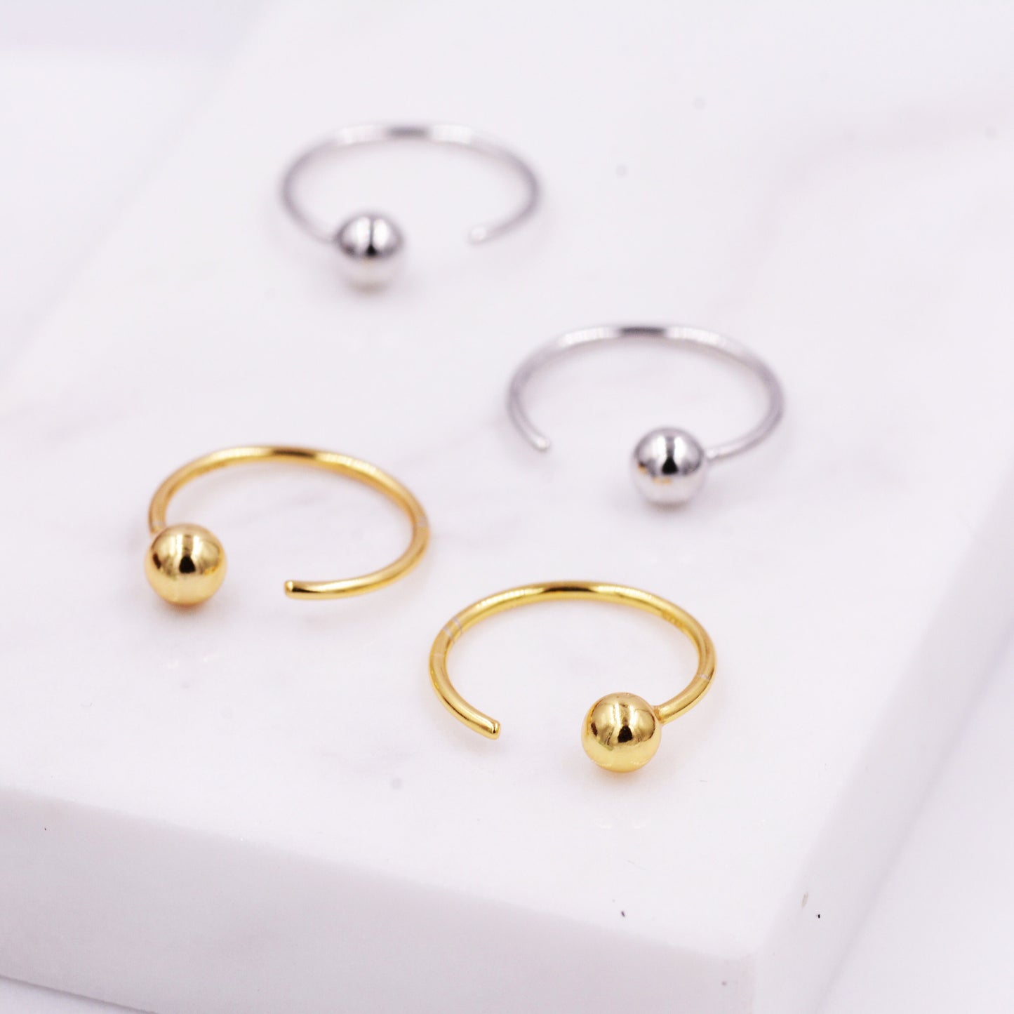 Sterling Silver Large Open Threaders, Ball Huggie Hoop, Circle Open Earrings, Dot Hoop Earrings, Silver or Gold, Open Circle Earrings