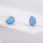 Opal Droplet Stud Earrings in Sterling Silver, Blue or White, Teardrop Opal, Pear Cut Opal Semi-precious Jewellery R99