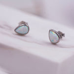Opal Droplet Stud Earrings in Sterling Silver, Blue or White, Teardrop Opal, Pear Cut Opal Semi-precious Jewellery R99
