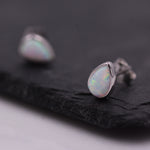 Opal Droplet Stud Earrings in Sterling Silver, Blue or White, Teardrop Opal, Pear Cut Opal Semi-precious Jewellery R99