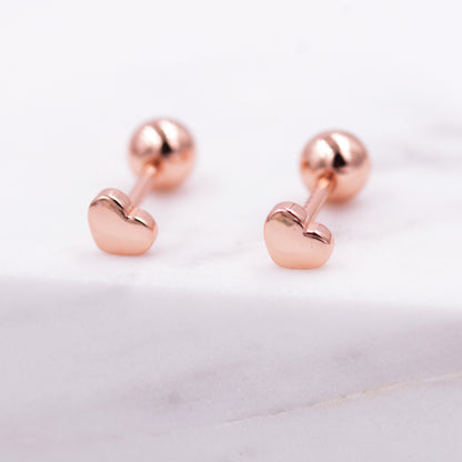 Tiny Pair of Heart Stud Earrings in Sterling Silver, Rose Gold and Silver, Screw Back Earrings - helix ,cartilage , conch, tragus