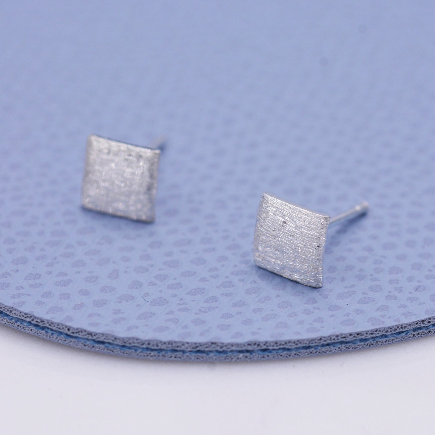 Curved Square Stud Earrings in Sterling Silver with Textured Finish, Minimalist Geometric Stud