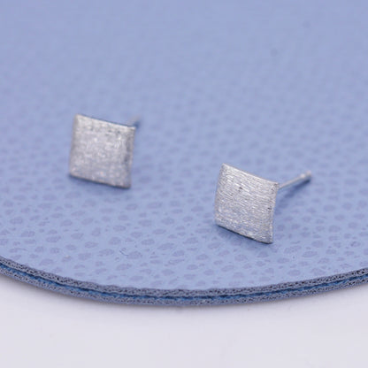 Curved Square Stud Earrings in Sterling Silver with Textured Finish, Minimalist Geometric Stud