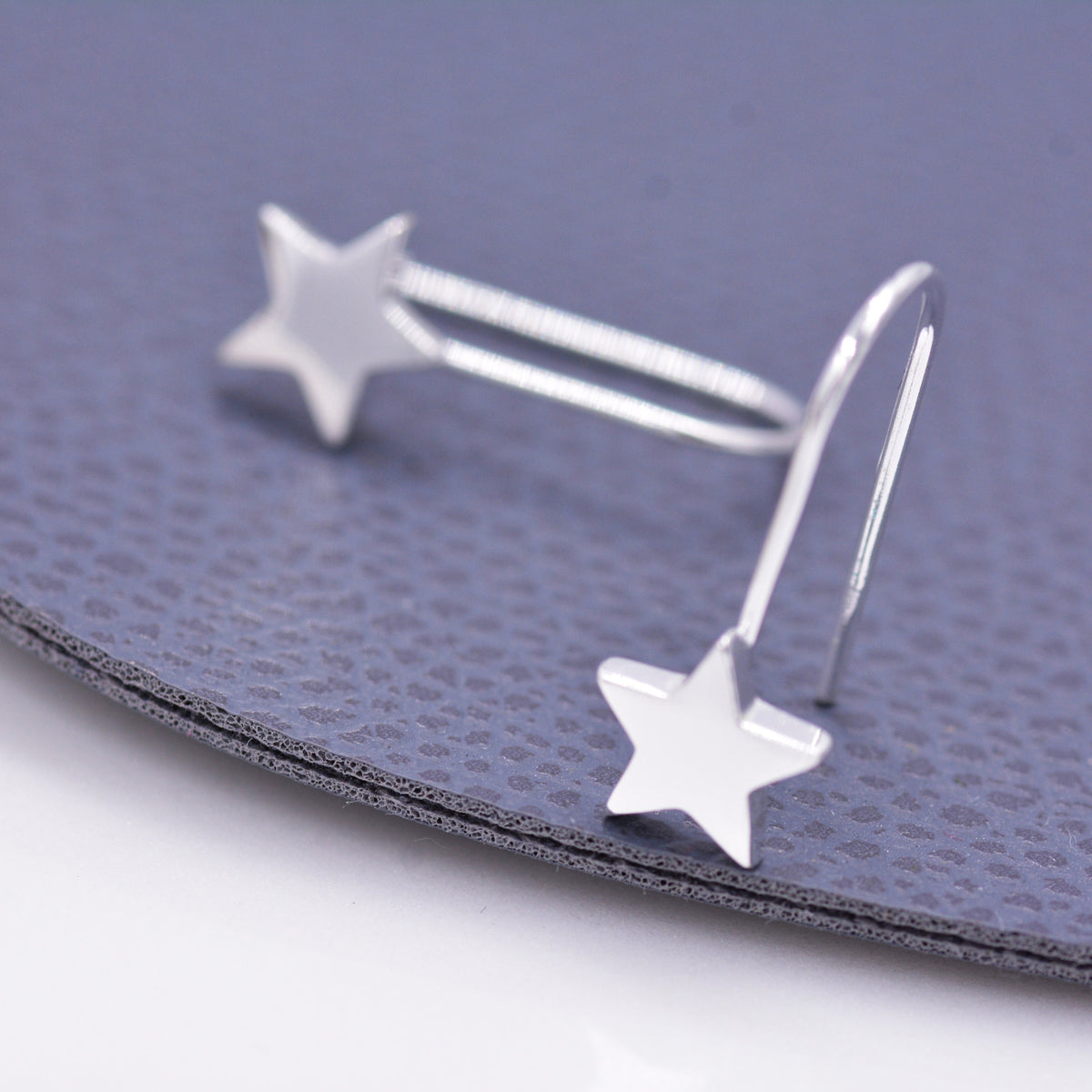 Sterling Silver Star Drop Earrings in Sterling Silver, Star Hook Earrings, Dangle Celestial Earrings