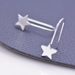 Sterling Silver Star Drop Earrings in Sterling Silver, Star Hook Earrings, Dangle Celestial Earrings