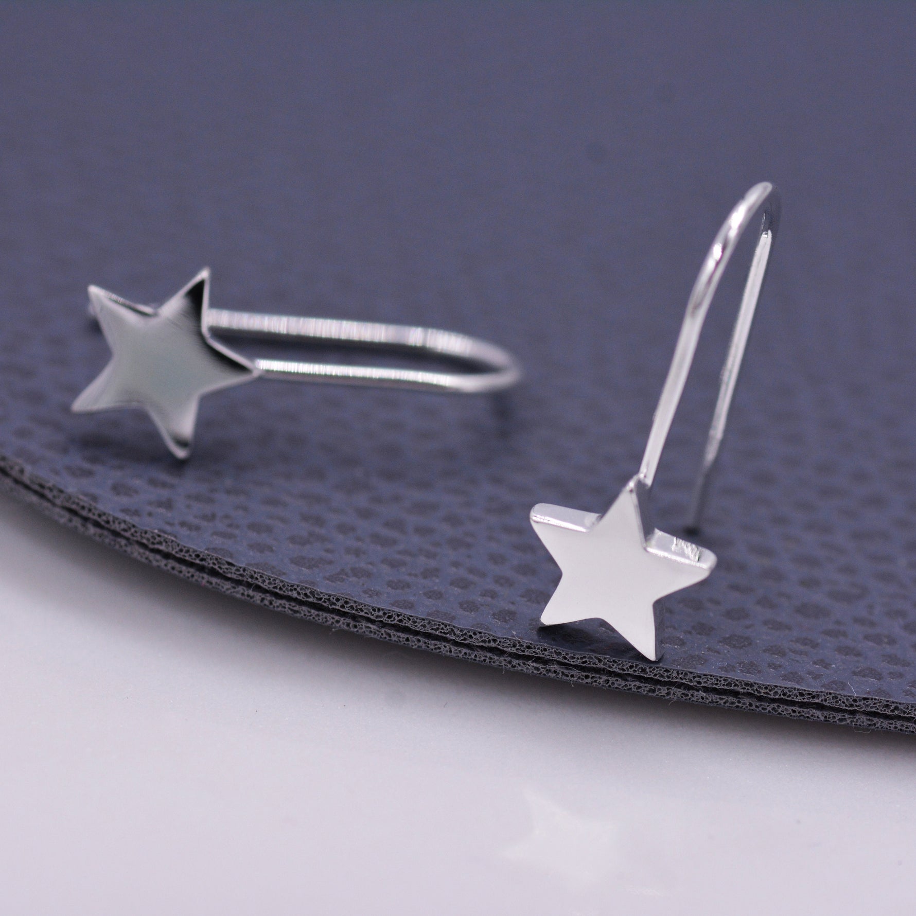 Sterling Silver Star Drop Earrings in Sterling Silver, Star Hook Earrings, Dangle Celestial Earrings