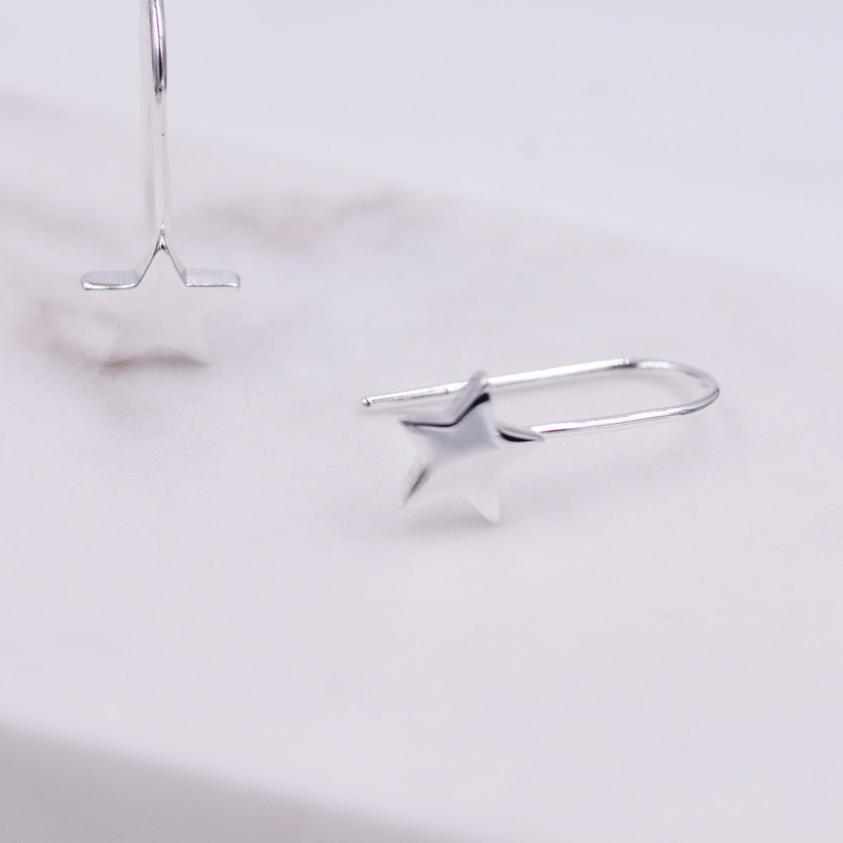 Sterling Silver Star Drop Earrings in Sterling Silver, Star Hook Earrings, Dangle Celestial Earrings