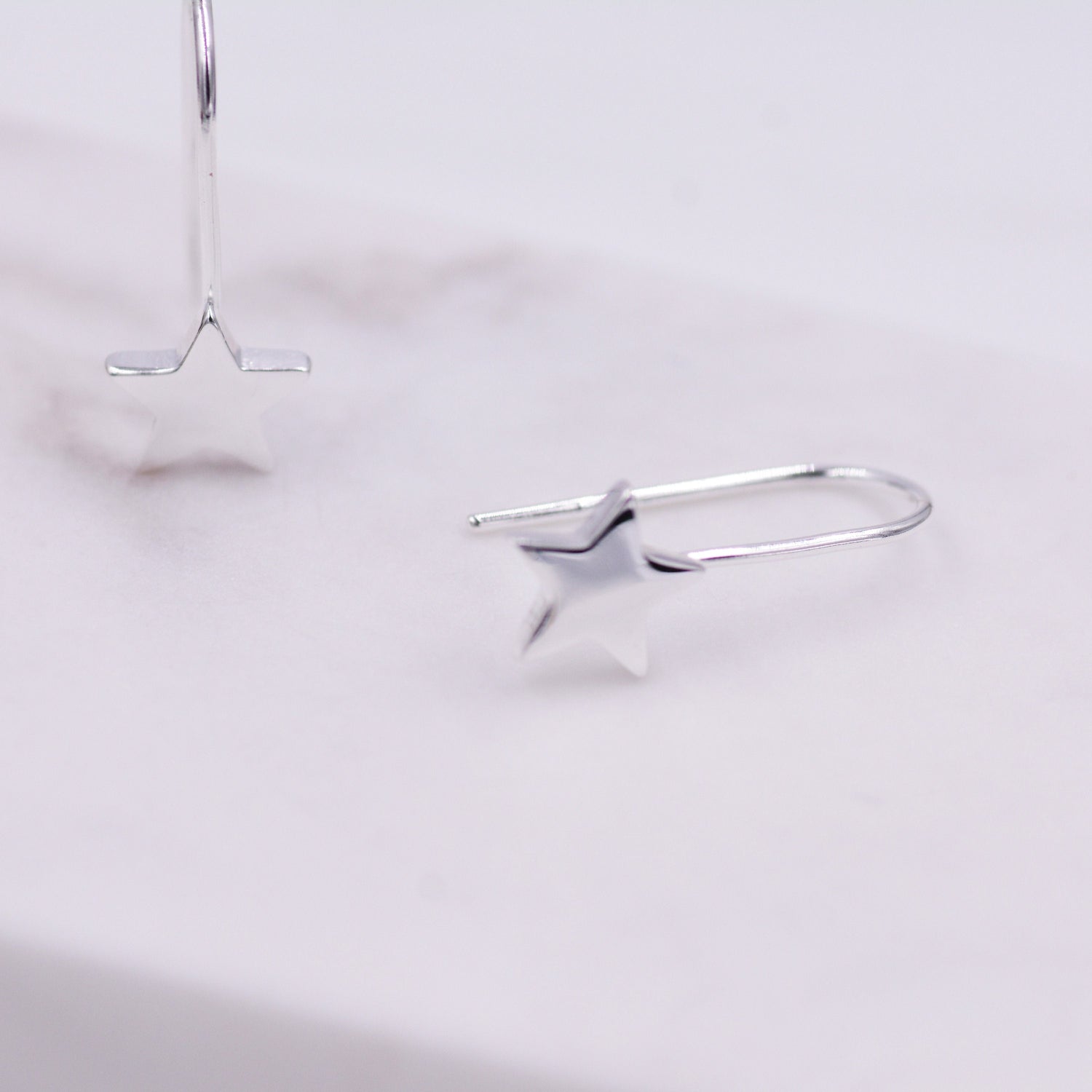Sterling Silver Star Drop Earrings in Sterling Silver, Star Hook Earrings, Dangle Celestial Earrings