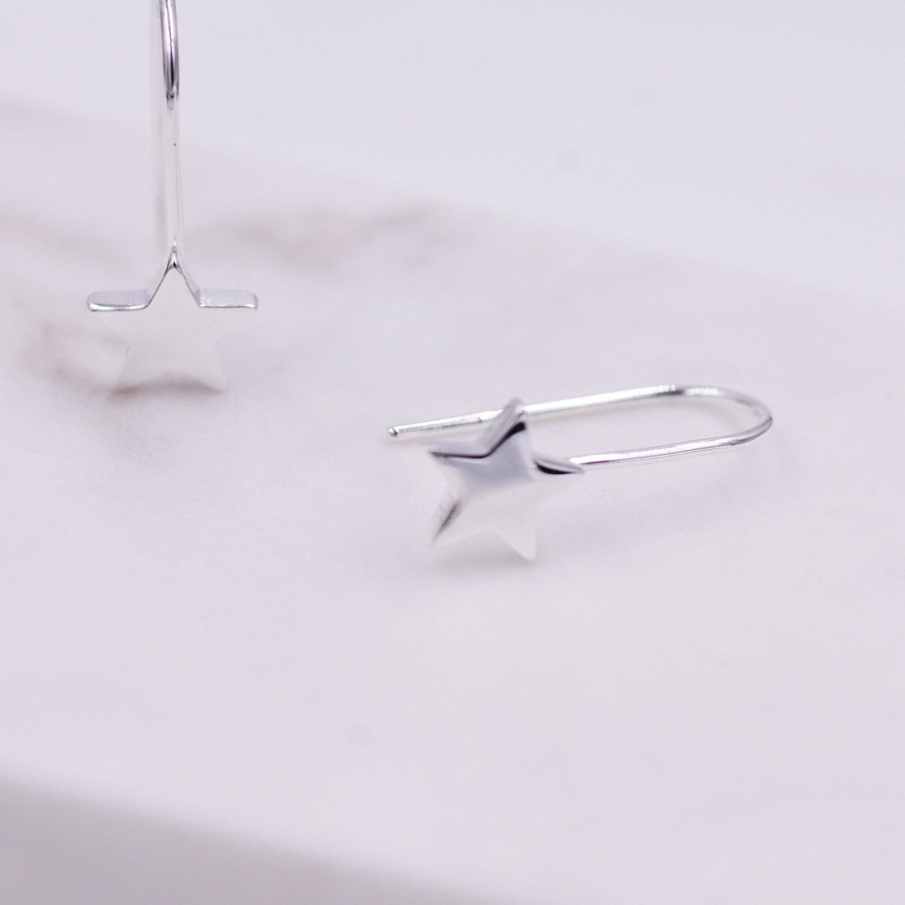 Sterling Silver Star Drop Earrings in Sterling Silver, Star Hook Earrings, Dangle Celestial Earrings