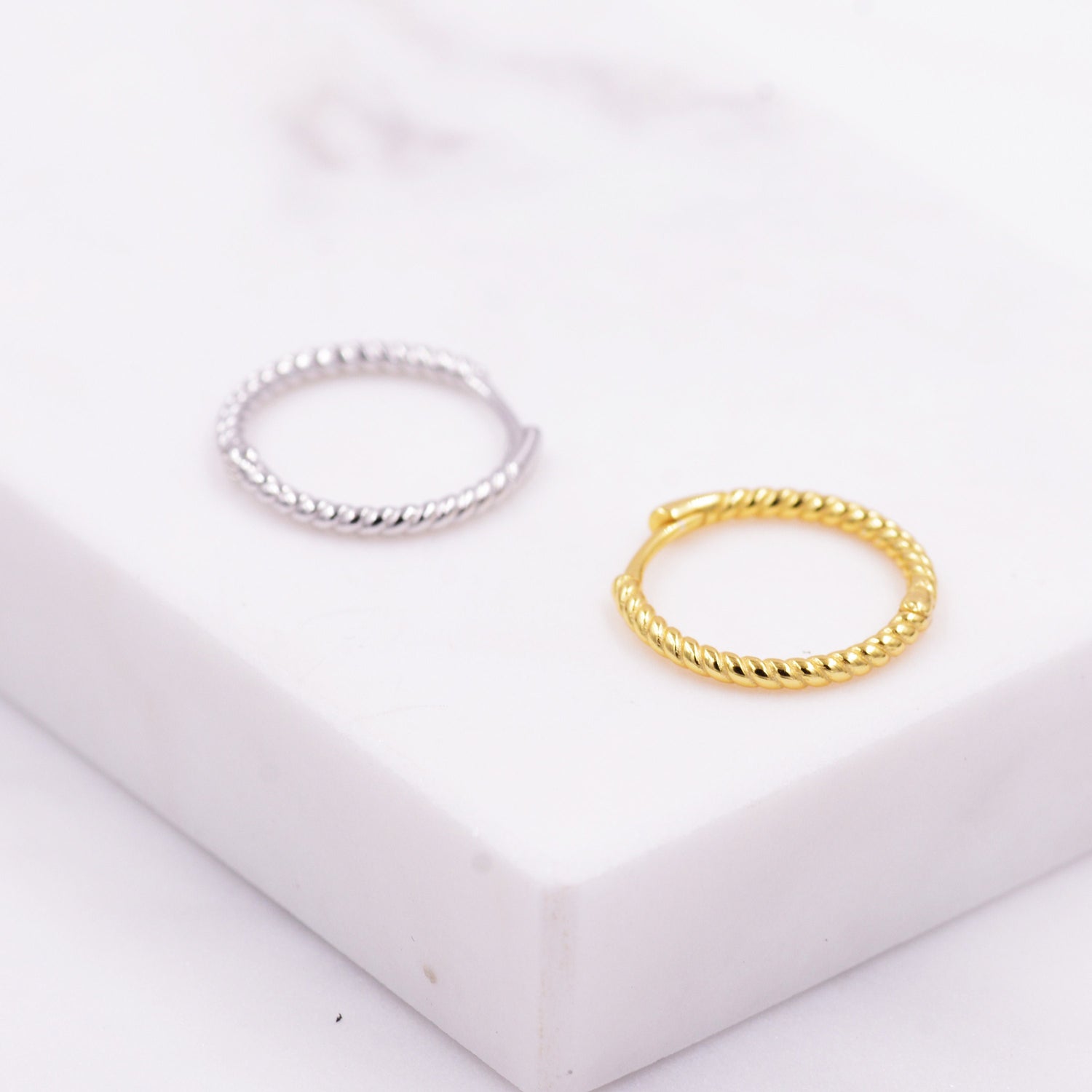 Twist Huggie Hoop Earrings in Sterling Silver, Twisted Hoop Earrings, Silver or Gold, Minimalist Geometric Hoops