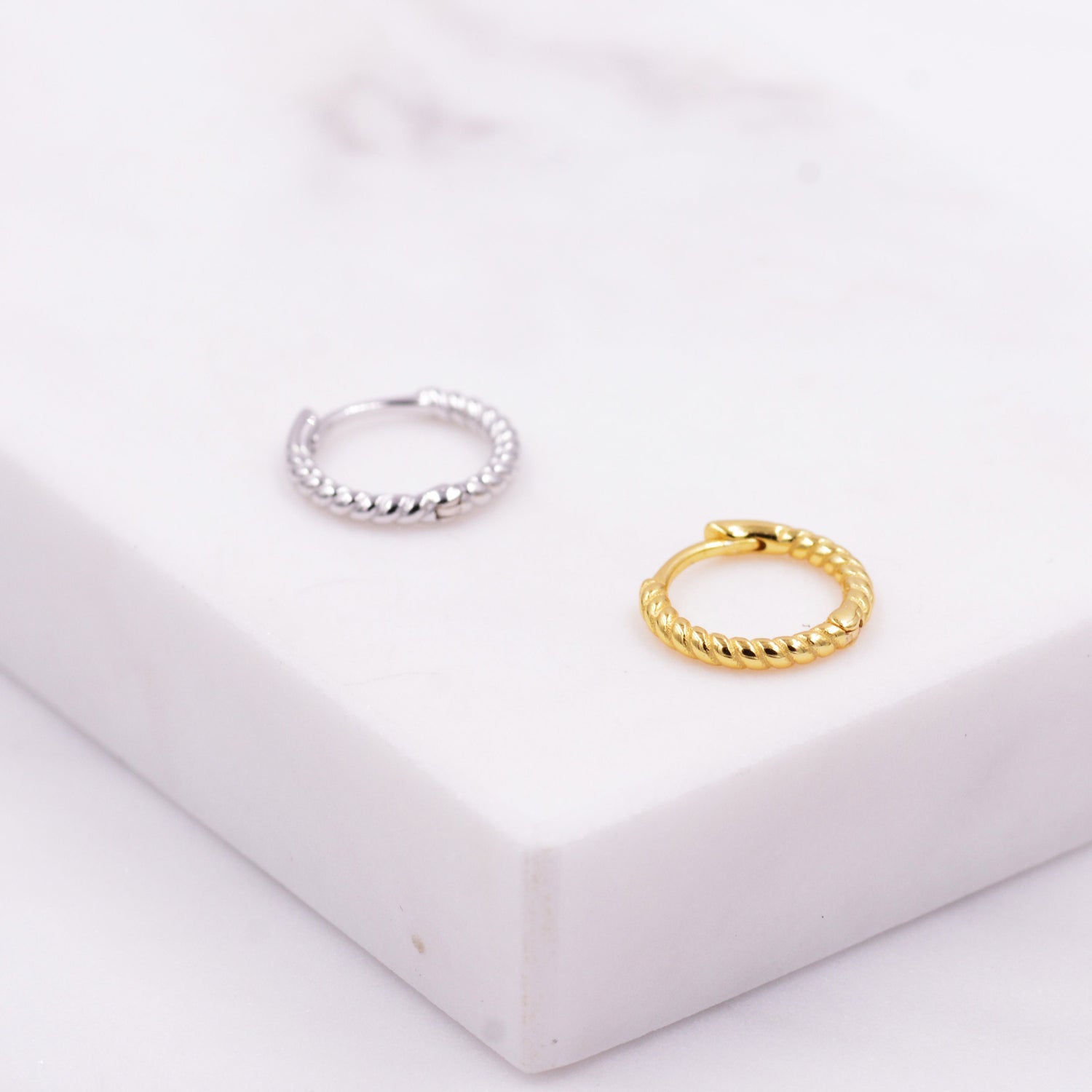 Twist Huggie Hoop Earrings in Sterling Silver, Twisted Hoop Earrings, Silver or Gold, Minimalist Geometric Hoops