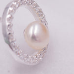 Pave Circle with Pearls Stud Earrings in Sterling Silver, CZ Pave, Genuine Freshwater Pearls