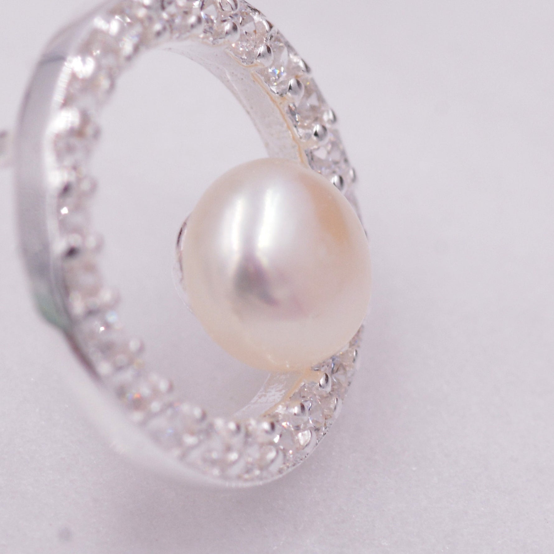 Pave Circle with Pearls Stud Earrings in Sterling Silver, CZ Pave, Genuine Freshwater Pearls