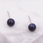 Blue Goldstone Stud Earrings, Blue Sandstone Ball Stud, Simple Semi-preicous Stud Earrings