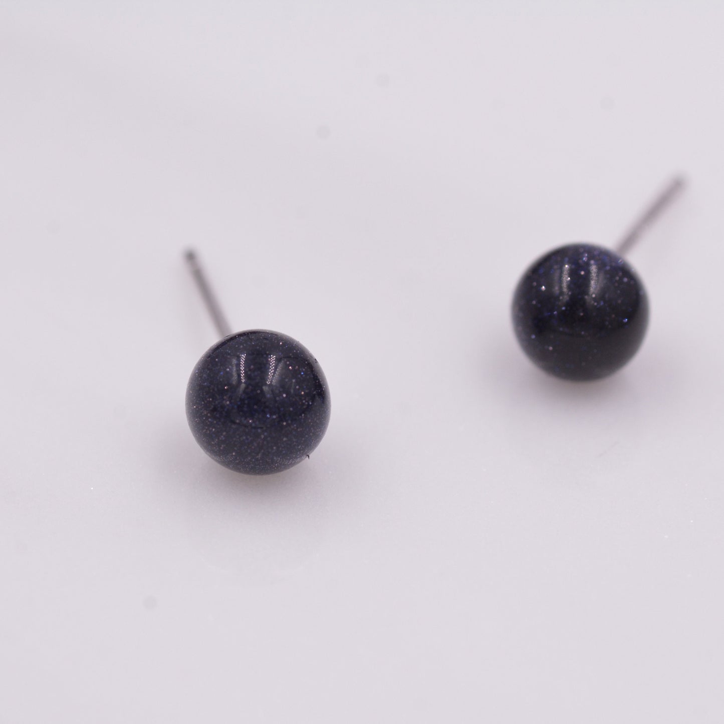 Blue Goldstone Stud Earrings, Blue Sandstone Ball Stud, Simple Semi-preicous Stud Earrings