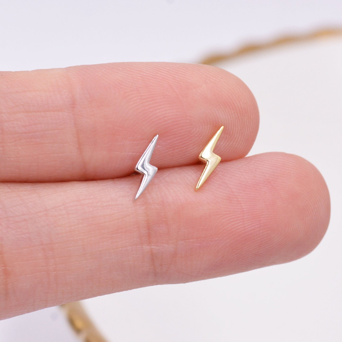 Lightning Bolt Stud Earrings in Sterling Silver, Silver or Gold, Delicate Stacking Earrings