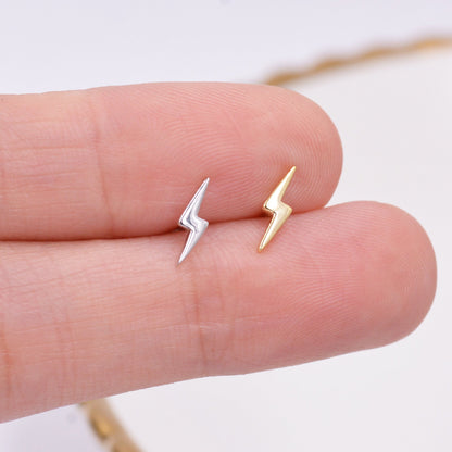 Lightning Bolt Stud Earrings in Sterling Silver, Silver or Gold, Delicate Stacking Earrings