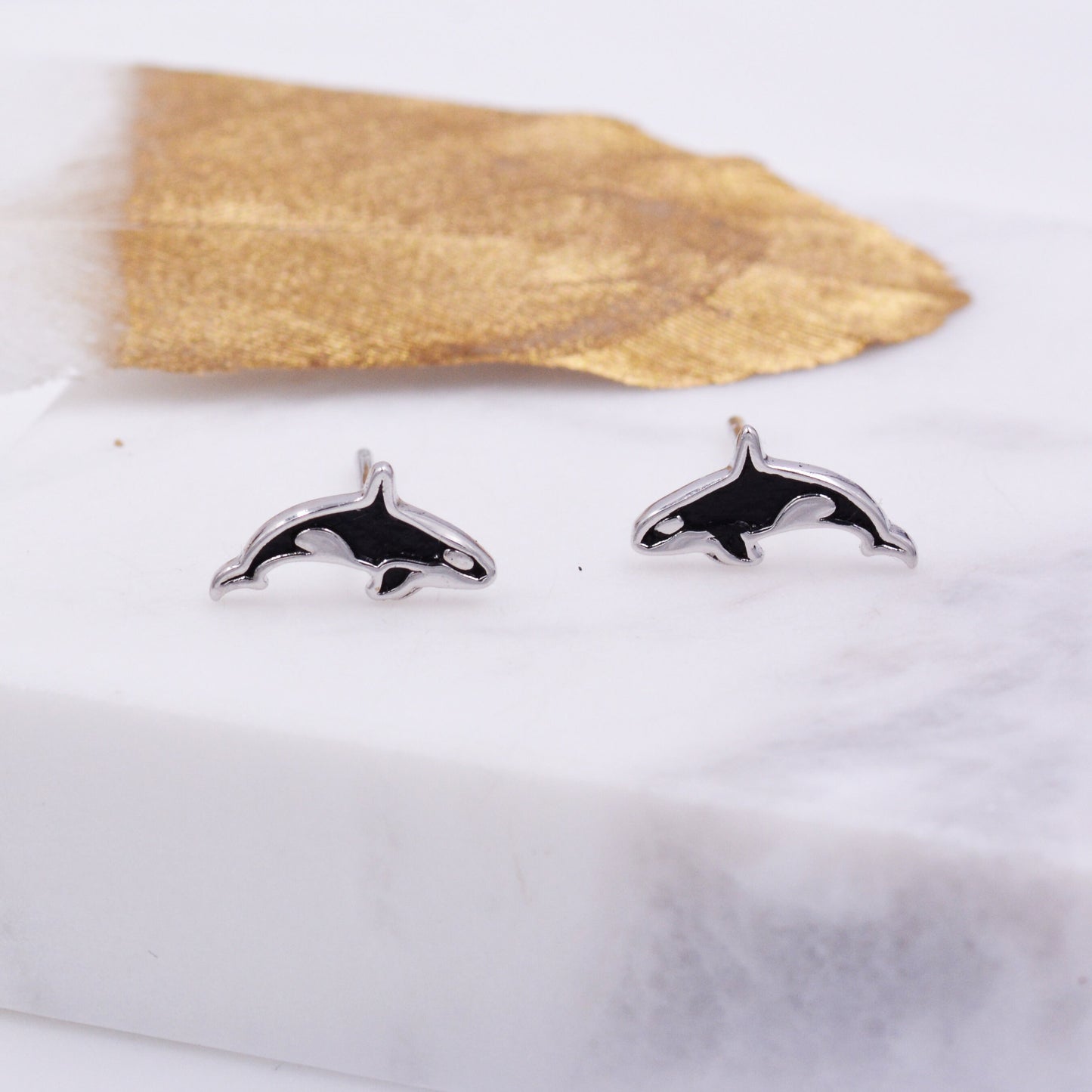 Killer Whale Stud Earrings in Sterling Silver, Fish Earrings, Ocean Theme Stud, Cute Dainty Minimal Jewellery